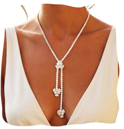 Ushiny Lange Ketten Damen Silber Kette Ausschnitt Modeschmuck für Damen | Silberne Lange Kette geeignet als Modeschmuck passend für unterschiedliche Ausschnitt Outfits