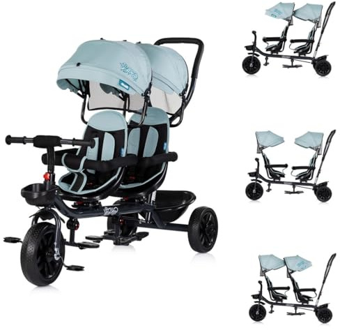 Chipolino Zwillingsdreirad Hip Hop, Zwei Kinder, bis 40 kg, Sitze 360° drehbar hellblau