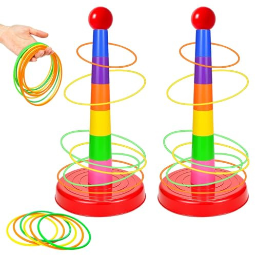 Ringwurfspiel Kinder mit 24 Wurfringen, faltbares Outdoor Spiel | 24 bunte Wurfringe, faltbares Design, für Garten, Kindergeburtstag, Party, Schule und Indoor-Spiele