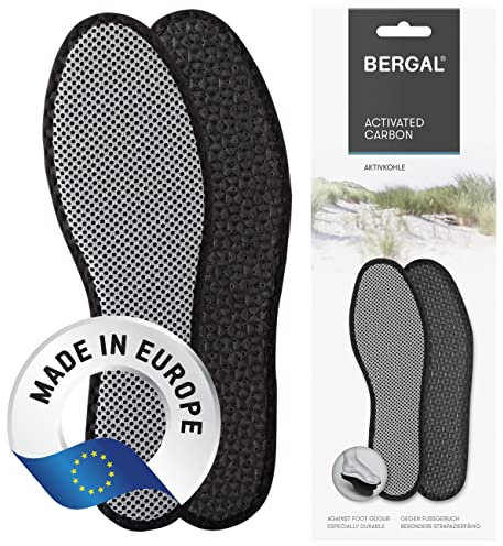 Bergal hygienische Einlegesohlen mit Aktivkohle gegen Schweißfüße, Deo Active Schuheinlagen für hygienisch frische Füße, gegen Gerüche, Klimaregulierung für Freizeit- Sport- und Arbeitsschuhe, Gr. 46