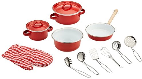 small foot Kochgeschirr für Kinder, Zubehör für Spielküche, 13-tlg. Set mit Topfhandschuh und Küchenhelfern, 8964