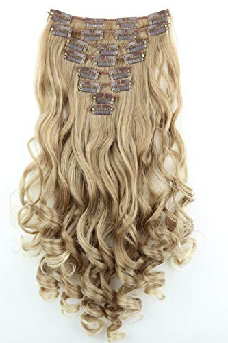 CAISHA XXL 8 Teiliges Set 45cm Langhaarige CLIP IN EXTENSIONS Synthetik Haarverlängerung Haarteil Voluminös Gelockt Dunkelblond Mix CES4a-1