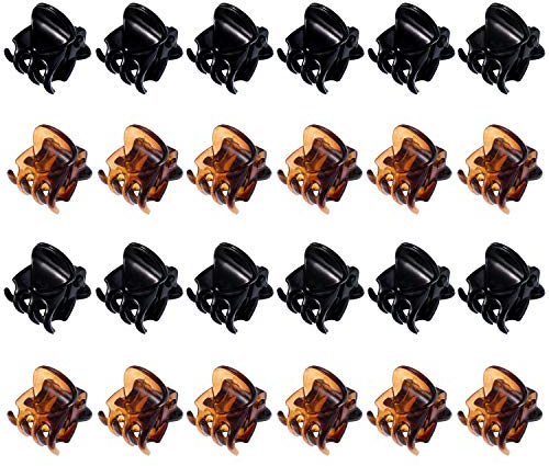 Mini mollette per capelli, in plastica, adatte a donne e ragazze (nero e marrone)