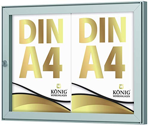 Schaukasten Keitum Economy 2x DIN A4 | Querformat B 390 × H 515mm | wetterfest für innen und aussen | abschließbar | Acrylglas 2mm | Alu-silberfarbig eloxiert