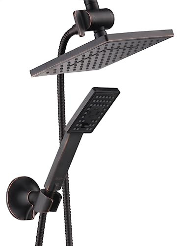 Bright Showers - Handheld Shower Head and Overhead Rain Shower Combo Set - Includes Wall Suction Bracket, 3-Way Diverter Mount and 5 ft. Stainless Steel Hose - Oil Rubbed Bronze (ORB) Finish