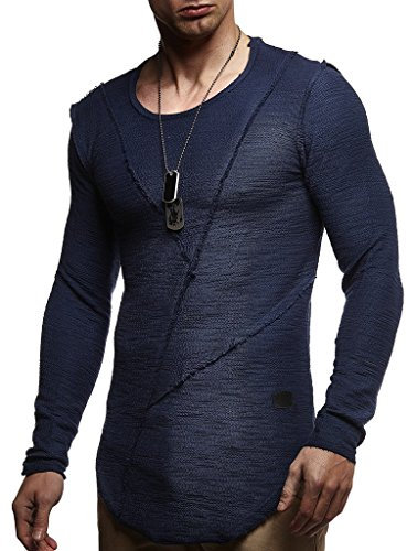 Leif Nelson Herren Oversize Pullover Sweatshirt Hoodie Longsleeve Rundhals Ausschnitt Hoody Sweatjacke Pulli LN6323; Größe L, Blau