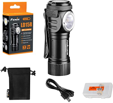 Fenix LD15R Mini-LED-Taschenlampe mit rechtwinkligem Akku, 500 Lumen, Weiß / Rot