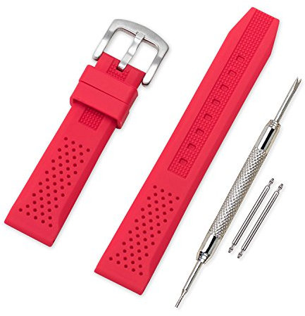 VINBAND Bracelet Montre Remplacer Silicone Bracelet Montre - 16mm, 18mm, 20mm, 22mm, 24mm Caoutchouc Montre Bracelet avec Acier Inoxydable Boucle (20mm, rouge)