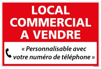 Panneau Immobilier Personnalisable Local Commercial à Vendre avec Oeillets aux 4 Coins - Rouge - Plastique Rigide AKILUX 3,5mm - Dimensions 600x400 mm - Protection Anti-UV
