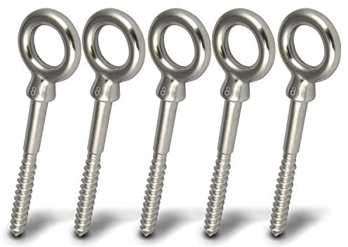 PROTECH 5 Stück Augbolzen M10 rostfreier Ringschraube mit Holzgewinde 10x100 Ringbolzen Augenschraube Edelstahl A4