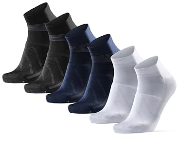 DANISH ENDURANCE Kurze Fahrrad Socken, Sommer Rennrad Socken, Gepolstert, Unisex, für Herren & Damen, 3 Paar, Mehrfarbig (1x Weiß, 1x Schwarz, 1x Dunkelblau), 35-38
