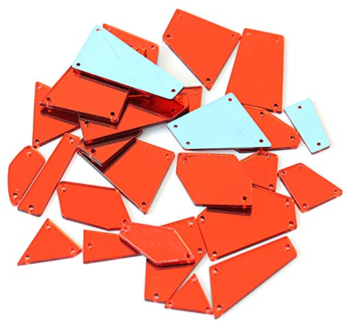 Ruinuo, 50 perline a specchio da cucire a specchio con retro piatto, argentate, per abiti e costumi, accessori (rosso)