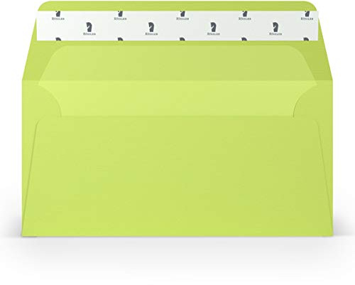PAPERADO 500 Briefumschläge DIN lang/DL Haftklebung mit Seidenfutter - Maigrün gerippt Hell-Grün Gelbgrün - 100 g/m² Kuvert ohne Fenster 22 x 11 cm - Umschläge mit Haftklebung breite Klappe
