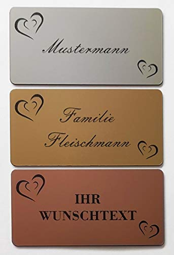 Personalisierbares Klingelschild – Herzen – graviertes Namensschild – selbstklebend mit 3M – wetterfest – Made in Germany – viele Farben & Größen – Kunststoffschild für Briefkasten