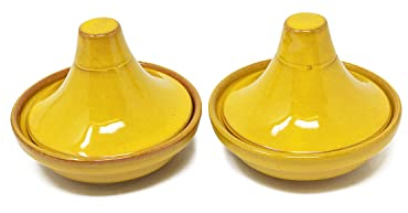 Verano Spanish Ceramics Selena Glaze Hand Dipped Serving Small Mini Tagine Dipping Tapas Dish Snack Food Bowl - Set of 2 Yellow
