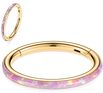 hengkaixuan 16G Conch Hoop Ring Septum Schmuck Nahtloser Clicker Ring Daith Ohrringe Chirurgischer Stahl Turm Tragus Conch Piercing Schmuck Kleiner Hoop Ohrring Nasenring Gold 12mm Pink Opal