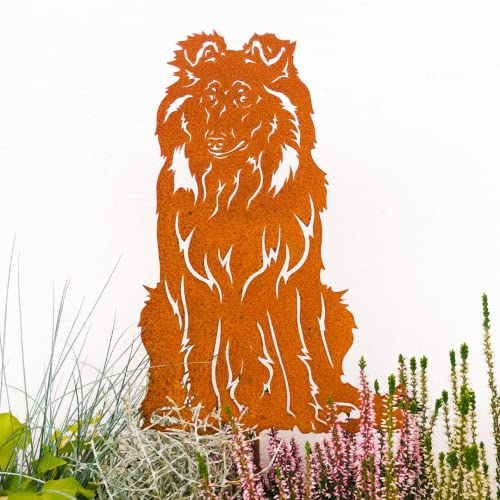 Terma Stahldesign Edelrost Hund Gartenstecker Langhaarcollie, Handmade Germany, tolle gartendeko aus Rost-Metall, deko rostoptik, Rostfiguren Tiere, rostfiguren Garten, Rostdeko