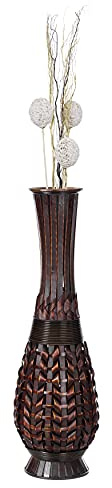 Bodenvase im antiken Trompeten-Stil, für Eingangsbereich oder Wohnzimmer, Bambus, 91,4 cm hoch, Braun