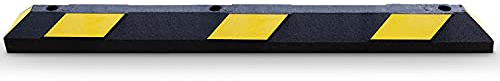 Parkplatzbegrenzer | Hartgummi, LxHxT: 120,0 x 10,0 x 15,0 cm | Mit gelben Reflexstreifen auch stirnseitig | Seitliche oder frontale Anwendung | Radstopp | gelb/schwarz