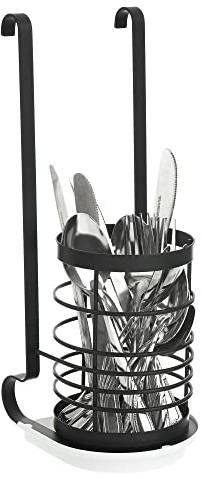 LIVIVO Hanging Storage Utensil Holder For Kitchen Rail Shelf Dish Drain Tray Plates Bowl Tumbler Glasses Cutlery Knives Pots Paper Towel Rack (Utensil Holder, Black)
