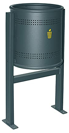 OFITURIA® Papelera para Exterior Metálica Capacidad 42 litros Color Oxidón Perforada Anclaje al Suelo Mecanismo Descarga Abatible