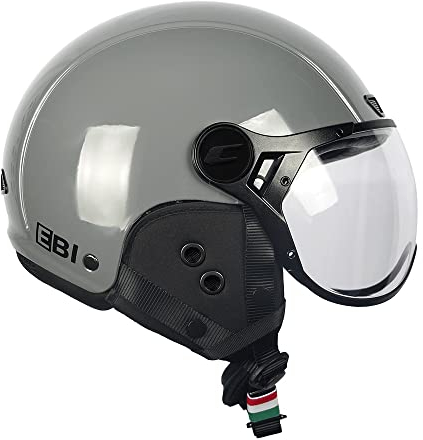Helm für Elektro-Scooter, Größe XXL, Zentimeter, Vorderseite, Nuca 61 cm, grau, Demi-Jet mit aufklappbarem Visier, Helmeter, Helme zugelassen nach CE EN1078-EN1077, Innenausstattung abnehmbar
