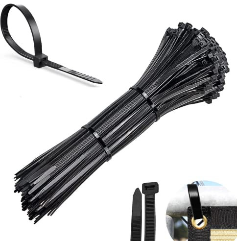 AONAT Pack of 100 Reusable Cable Ties, 200 x 3.6mm, Nylon, Hook and Loop, Black
