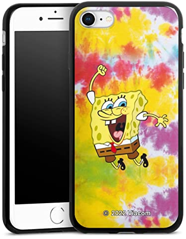 Slim Case extra dünn kompatibel mit Apple iPhone 8 Silikon Handyhülle schwarz Hülle Spongebob Schwammkopf Batik Offizielles Lizenzprodukt