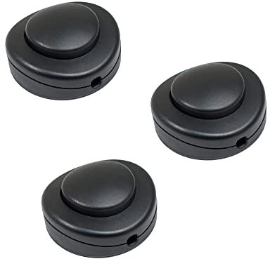HALOTEC: Pack de 3 Interruptores para lámparas de pie | Interruptor de suelo | Switch de pie unipolar para lampara de suelo estándar | Botón interruptores Redondo | Negro
