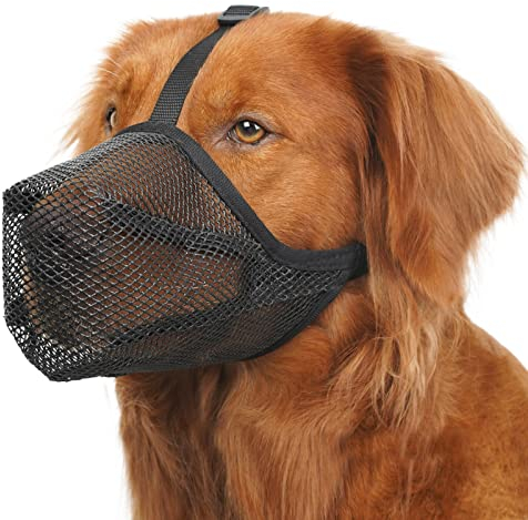 Maulkorb für Hunde, weiches Netzgewebe, für kleine, mittelgroße und große Hunde, atmungsaktiver Mundschutz für Hunde, Beißen und Kauen (schwarz, XL)