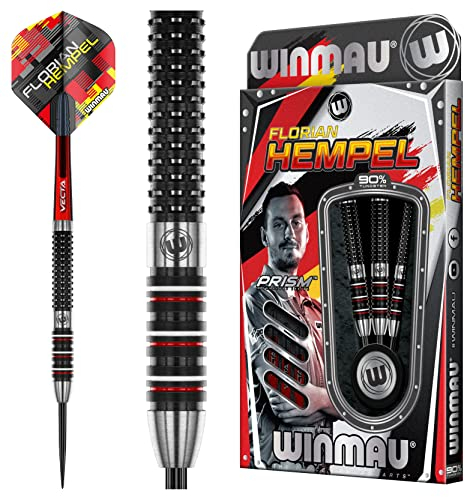 WINMAU Florian Hempel 23 Gramm professionelles Steeltip Wolfram Darts Set mit Flüge und Shafts (Stiele)