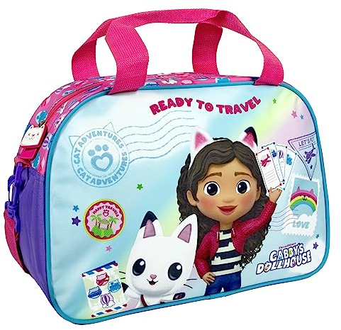 PERLETTI Borsone Palestra Gabby's Dollhouse Bambina - Borsone da Viaggio Sacca Sportiva Bambine Multicolore - Borsa Sport Piscina Gabby per Bambini Leggera Capiente con Tracolla - 28x41,5x21cm