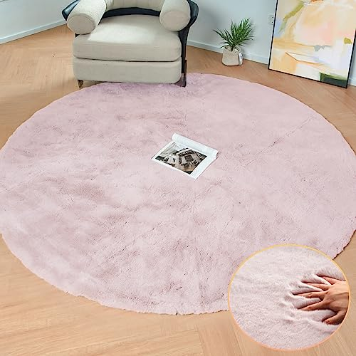ORINOVA Runder Teppich Rosa 150 cm Flauschiger Kunstfell Teppich Schlafzimmer Kinderzimmer Wohnzimmer Weich Kuschelig Waschbar