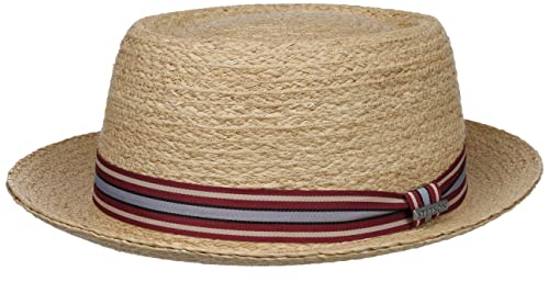 Stetson Terlaco Pork Pie Raffiahut Herren/Damen - Hut aus 100% Stroh - Strohhut mit Garniturband - UV-Schutzfaktor 40+ - Frühjahr/Sommer Natur M (56-57 cm)