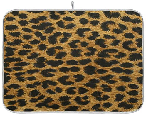 Almohadilla de secado de vajilla Leopard Absorbent Dish Drying Mat Microfiber Kitchen Countertop Table Protector Multi-Purpose Counter Rack Sink Drainer Pad (18” x 16”)