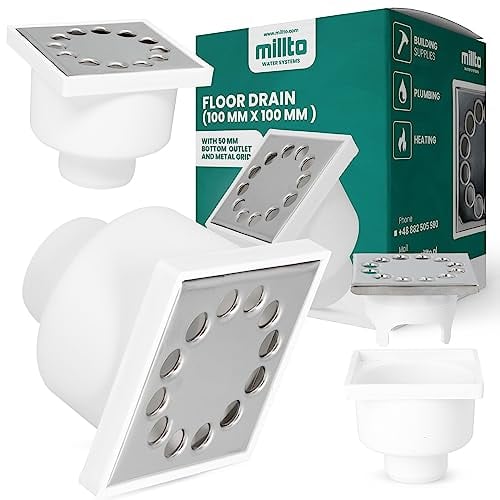 Millto™ Bodenablauf Ablaufrost 50x10x10cm Unterer Auslass Metall Kellerablauf Senkrecht Abgang Quadratischer Garagenablauf Kanalisationsgitter Entwässerung Abfallgitter Nassraumablauf