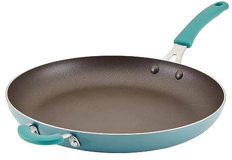 Rachael Ray Cook + Create Nonstick Frying Pan/Skillet with Helper Handle, 14 Inch - Agave Blue