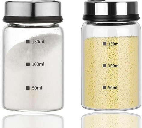 Aiareozy 2 Stück Gewürzgläser mit Drehdeckel, 150ml Borosilikatglas Gewürzstreuer, GEwürzdosen, Gewürzstreuer Glas, mit 3 Arten von Gewürzlöchern, für der Küche, Grillen im Freien, Bbq, Kochen