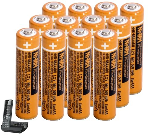 HHR-55AAABU NI-MH Akku 550mAh (1.2V) für Panosonic Schnurlos Telefone, Wiederaufladbare Batterien AAA für Gigaset Mobilteile - 12 Stück