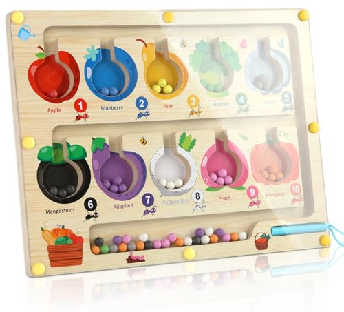 lahnao Magnetspiel Labyrinth, Farben Lernen Sortierspiel, Montessori Spielzeug Für Kinder ab 3 Jahre, Magnetisch Holzspielzeug für Kleinkinder, Jungen und Mädchen
