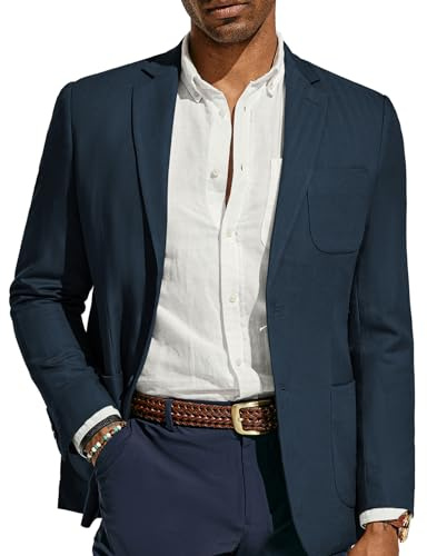 PJ PAUL JONES Chaqueta tipo blazer para hombre, de algodón y lino, ajuste regular, con dos botones, diseño de espiga