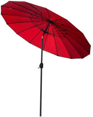 Parasol de Jardin Shanghai ø 250 cm avec Manivelle, Parasol de Marché Extérieur Rond avec Poteau en Aluminium Inclinable, 16 Baleines, Polyester 160 g/m², Rouge