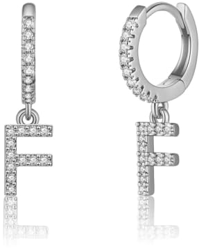 TINGN 925 Sterling Silber Huggie Hoop Ohrringe Mit F Initial Dangle - Hypoallergen für Mädchen, Frauen, Kleinkinder, Kinder, Teenager - Schmuck Geschenke