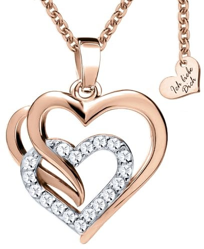Herzkette Silber 925 Gold vergoldet Halskette Damen Ich Liebe Dich Kette Silberkette Herzanhänger Herz Schmuck Geschenke Frauen Freundin Geburtstag Hochzeitstag Jahrestag Liebesbeweis Liebesgeschenk