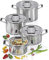 Küchenprofi COOK Topfset BOLOGNA | 4-tlg. | Edelstahl | Glasdeckel | Induktionsgeeignet | Ausgießer | Feines/grobes Sieb | Mehrschichtboden | 1 x Bratentopf Ø 20 cm | 3 x Kochtopf Ø 16, 20, 24 cm