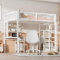 Merax Metall Hochbett 140 x 200 cm, mit Kleiderschrank, Schreibtisch und Regal, Multifunktionales Kinderbett mit Stauraum Treppe, Weiß (Ohne Matratze)