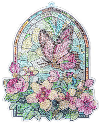 Ideen mit Herz Diamond-Painting-Fensterbild | Glaskunst-Optik | Dekoration & DIY | Material: PET (Schmetterling mit Blüten)