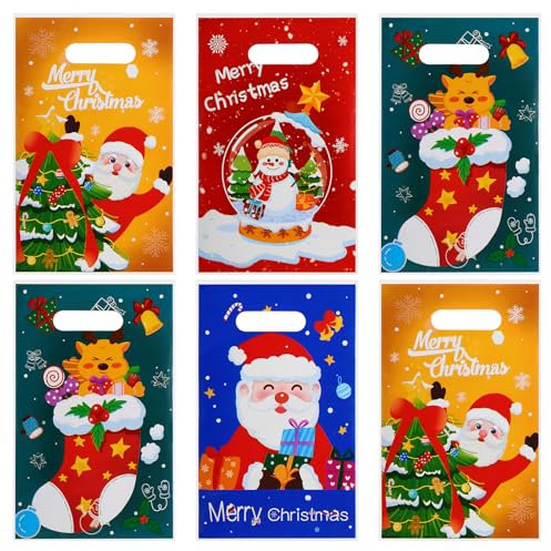 LEMESO Geschenkbeutel Weihnachten 50pcs Geschenktüten Süßigkeitentasche Partytüten Candy Tüten mit Griff für Weihnachten Adventskalender, Kekse, Schokolade, Süßigkeiten