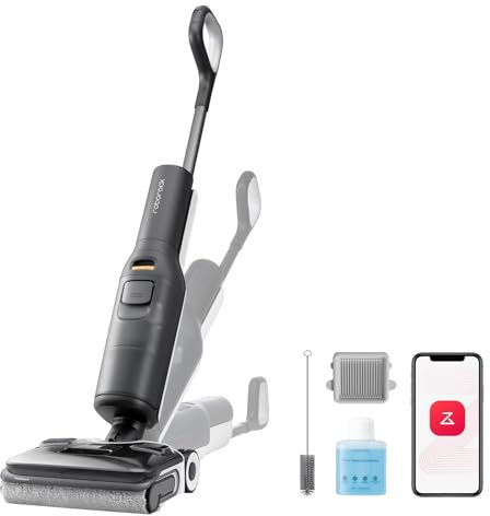 Roborock F25 ACE Nass-Trocken-Staubsauger, kabelloser Staubsauger und Mopp, 20.000 Pa Hartbodenreiniger mit Zero Tangle, 90°C Heißluft-Schnelltrocknen, elektrischer Mopp, 180° Lie Flat, WLAN