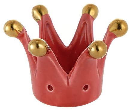 Baroni Home Krone aus Porzellan, Heimdekoration, handbemaltes Porzellan, modernes und Elegantes Design, Taschenleerer Krone und Kerzenhalter, Geschenkidee, 8x8x5 cm (Rot Small)